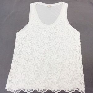 J Crew Factory White Daisy Lace Overlay Tank